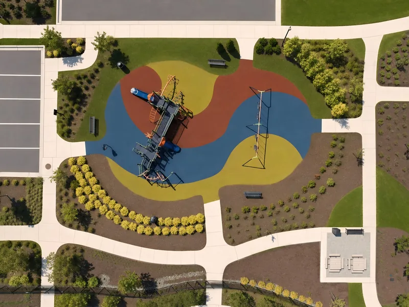 Top-down aerial photo of a playground