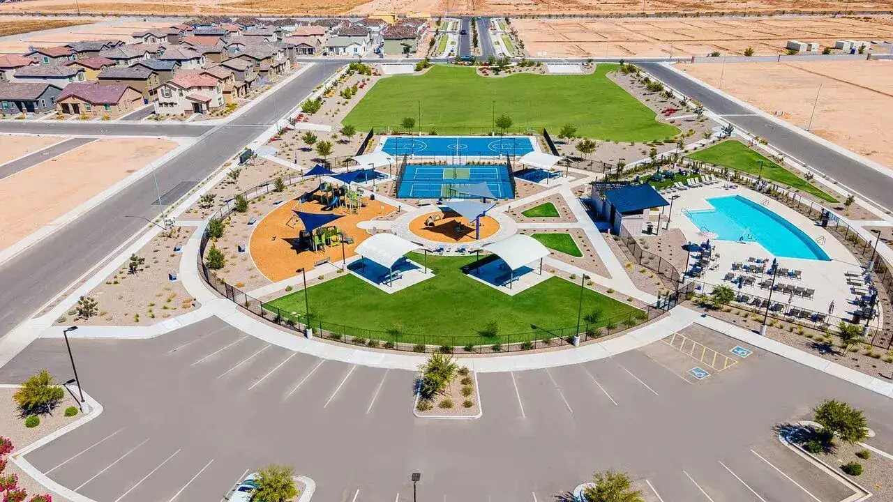 Perry Homes new home aerial view — community videography by HomeJab