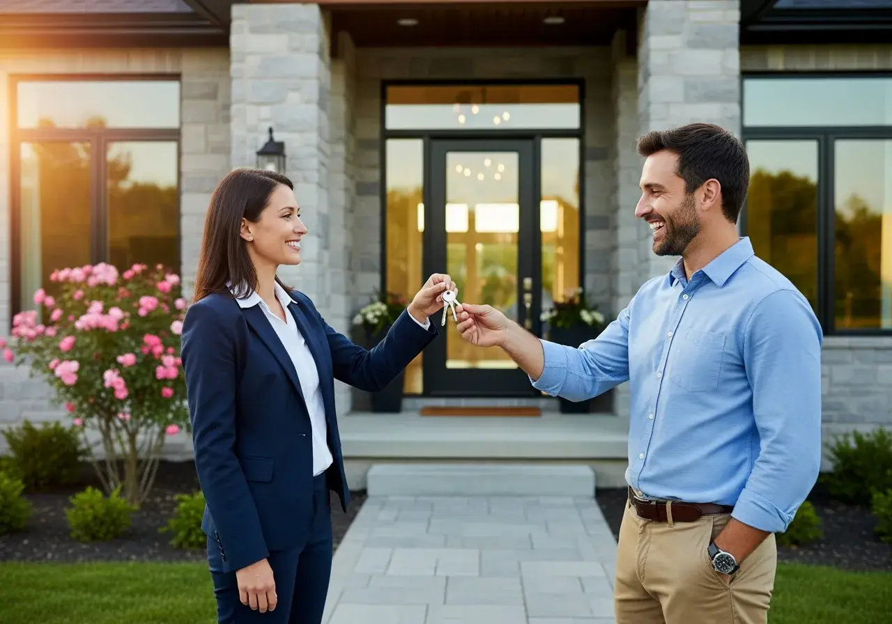 Real estate agent at property entrance