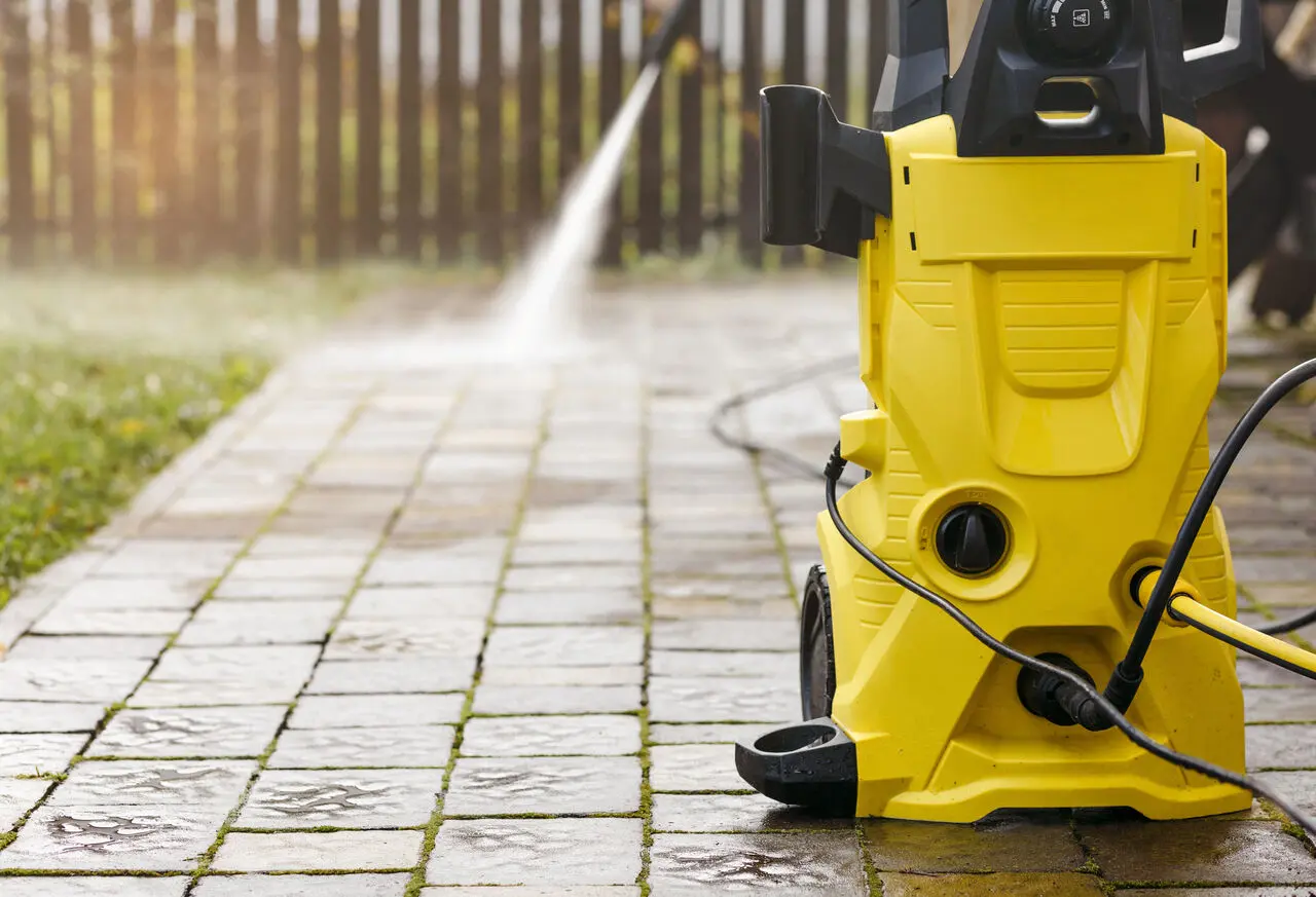 Professional pressure washing crew at work